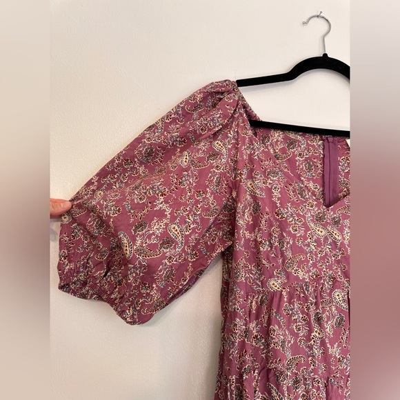 Bohme Floral Cotton Puff Sleeve Midi Dress size XL purple - Picture 2 of 6